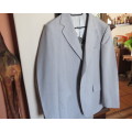 Handsome 2 pc.Men`s light grey striped suit in polyester/new wool blend by MOOD.Jacket 42R.Pants 38