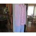 Cool bubble cotton sleeveless button down top in pinks/white/yellow stripes.Size 48/24.By C`SAR.