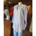 Pretty long cotton blue/white vertical striped long sleeve button down top.With wide frill.Size 36.