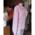 Rose pink vintage long sleeve button down blouse size 42 to 44.Puffed sleeves.Frilled front.As new.