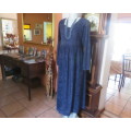 Comfy ankle length navy brushed polyester long sleeve dress.Gathered skirt.Scooped Neckline.Size 44