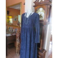 Comfy ankle length navy brushed polyester long sleeve dress.Gathered skirt.Scooped Neckline.Size 44