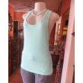 Sweet seafoam green stretch viscose with lace yoke shoulders and back .U front neckline .Size 36.