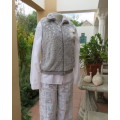 Warm,cozy silver grey fluffy polyester zip-up lined waistcoat.High neckline.Size 36 to 38.As new
