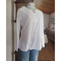 Romantic long sleeve white fine 100% cotton slip over top.Heart embroidery/sequins.Size 36.As new