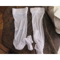 Pair of white size Medium stretch netting stockings for the BRIDE. Up to over knees. New