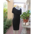 Perfect fit black stretch viscose shift dress with scooped neck and Bertha collar.Size 36.As new