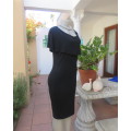 Perfect fit black stretch viscose shift dress with scooped neck and Bertha collar.Size 36.As new