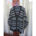 Handsome Men`s fair aisle acrylic knit long sleeve cardigan in grey/green/navy/white.Size M