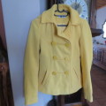 Buttercup yellow IDENTITY size 28/4 girl 13 to 14yr winter`s hooded jacket.Double breast look.As new