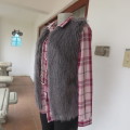 Warm grey open waistcoat with faux fur front and acrylic knit back size 32/8 by PRIMARK.As new