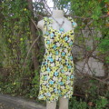 Cheerful yellow/turquoise floral summer strappy dress in cotton size 30/6 by NO PROBLEM. New cond.