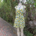 Cheerful yellow/turquoise floral summer strappy dress in cotton size 30/6 by NO PROBLEM. New cond.