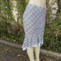 Beautiful woven blue/white/brown check bodycon skirt with 2 flare frills. By INWEAR size 32/8.As new
