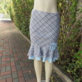 Beautiful woven blue/white/brown check bodycon skirt with 2 flare frills. By INWEAR size 32/8.As new