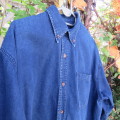 Authentic men`s blue denim shirt by HEMISPHERE size Large. 100% cotton. 1 pocket. New condition.