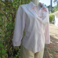 Pale pink button down KEVRO polycotton stretch top with open collar.Oversized 38/14.Very good cond.