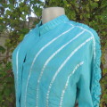 Unique SOUL SKIN creased cotton long sleeve turquoise button down top from India. Size 36. Very good