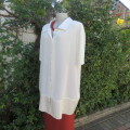 Smart rich cream ELIZABETH-E extra long top in crepe polyester. Satin collar/buttons/hem.Size 42/18