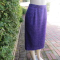 Stunning violet/black mottled look woven jersey fabric pencil, fully lined skirt size large 38/14.