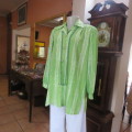 As new striking long cuffed sleeve green/white patterned vertical striped top size 42/18.Open collar