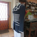 Luxury 80`s navy tailored long sleeve jacket with white stripe decoration..WOOLWORTHS size 36.As new