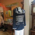Luxury 80`s navy tailored long sleeve jacket with white stripe decoration..WOOLWORTHS size 36.As new