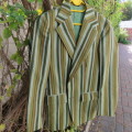 Funky men`s size small striped textured polyester fully lined jacket in mottled greens. By YANKS.
