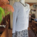 Silver grey long sleeve size 36/12 empire waist top with fold over bust. By JFK. Stretch viscose.