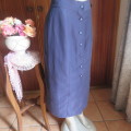 Boutique made navy textured polycotton button down fully lined skirt size 38/14. As new condition.