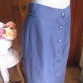 Boutique made navy textured polycotton button down fully lined skirt size 38/14. As new condition.