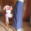 Boutique made navy textured polycotton button down fully lined skirt size 38/14. As new condition.