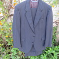 Men`s very dark navy/thin grey stripes 2 pc trevira with 45% new wool suit. Jacket 42R. Pants 40.