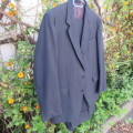 Men`s very dark navy/thin grey stripes 2 pc trevira with 45% new wool suit. Jacket 42R. Pants 40.