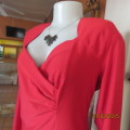 Fiery red MILADY`S long sleeve slip over stretch polyester top size 40/16. Cross over gathered front
