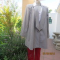 Amazing boutique made long grey/white stripe unlined jacket size 42 to 44. Low lapel collar.As new