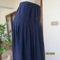 Ageless/easy to wear navy silky poly permanent pleated skirt. Wide yoke/elasticated waist.CAVIAR 36.