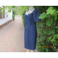 Elegant navy princess style short sleeve boutique made size 36/12 dress with U cream cord floral dec