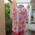 Fresh floral short sleeve top in pinks and yellow. Button down with open collar.Size 48 by ANNA PIA