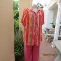 Fab cheerful short sleeve button down/shirt collar top.In crimson/burnt orange/grey/cream.Size 40/16