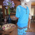 Stunning 2 layer slip over turquoise top by MENGSHA size 36/12. Polyester/nylon. Brand new cond.