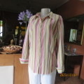 Smart long sleeve vertical striped button down top.In white/pink/yellow/gold tread. Size 42. PENNY C