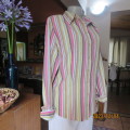 Smart long sleeve vertical striped button down top.In white/pink/yellow/gold tread. Size 42. PENNY C