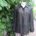 Fabulous sheer black long sleeve top with hidden button down/shirt collar. Size 38 by IMAGE. As new