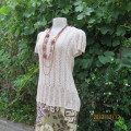 Stunning ecru colour cotton/acrylic/mohair lace knitted capped sleeve top by MACA. Size 36/38.As new