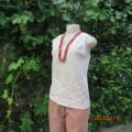 Sweet ecru colour V neck slip over linen/cotton blend top. Lace/ribbon front decoration. Size 34.