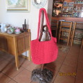 Cherry red large shoulder bag done with T Shirt crochet yarn by hand. 58cm x 36cm. New.Never used.