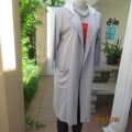 Fashion silver grey open coat in silver grey stretch poly with white hood. By BOU JELOUD size 34.