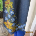 Get noticed in this hand floral painted denim open waistcoat. Reversible. Size 44 to 46. New cond.