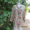 Sensual pale toned light brown floral top with long sleeves/Bertha collar. By DONNA CLAIRE size 42.